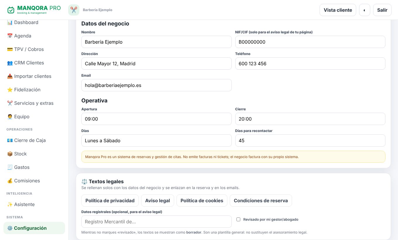 Configuración: datos del negocio