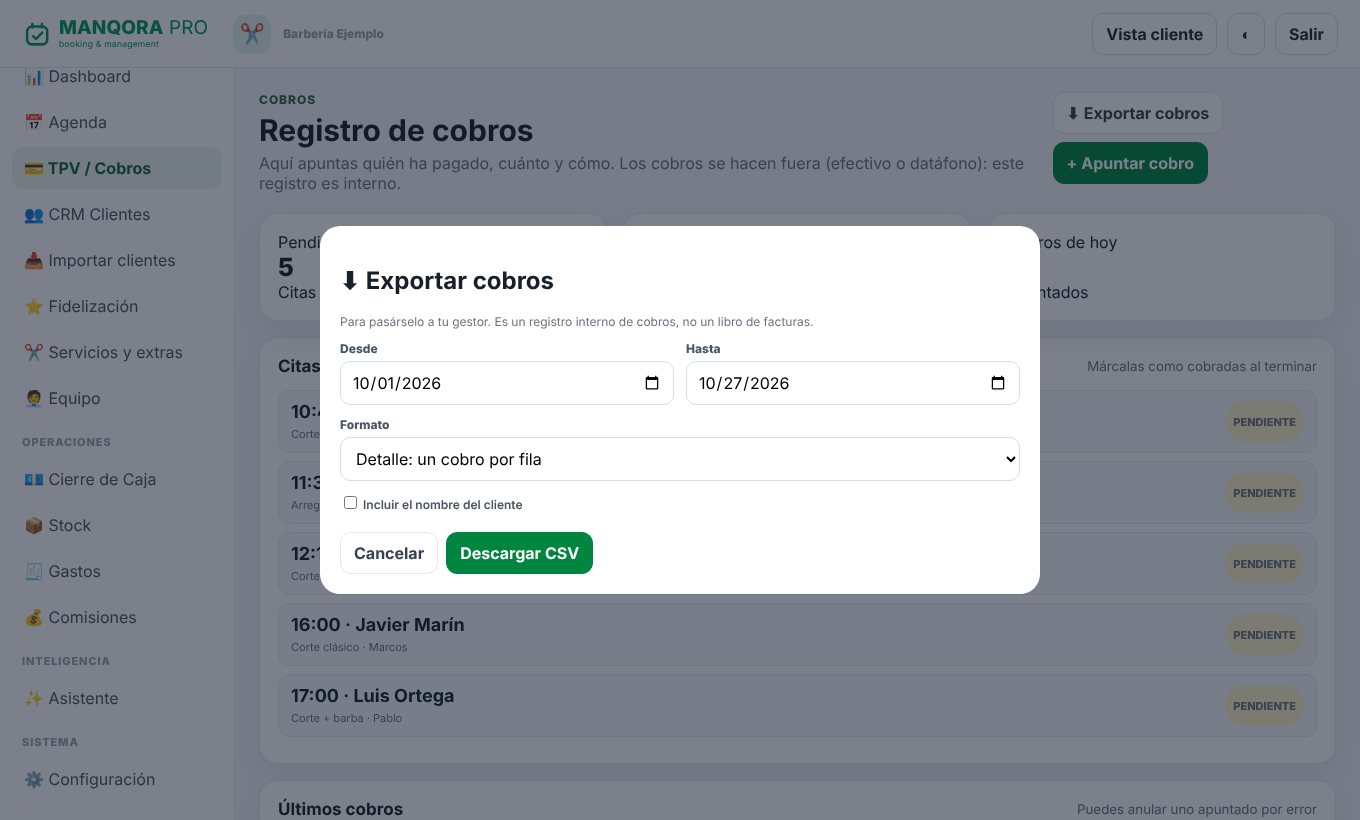 Ventana para exportar cobros