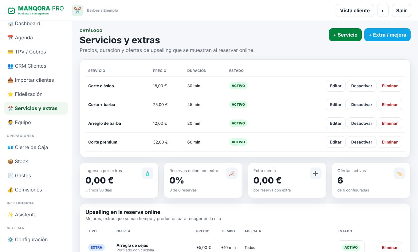 Lista de servicios con precio y duración