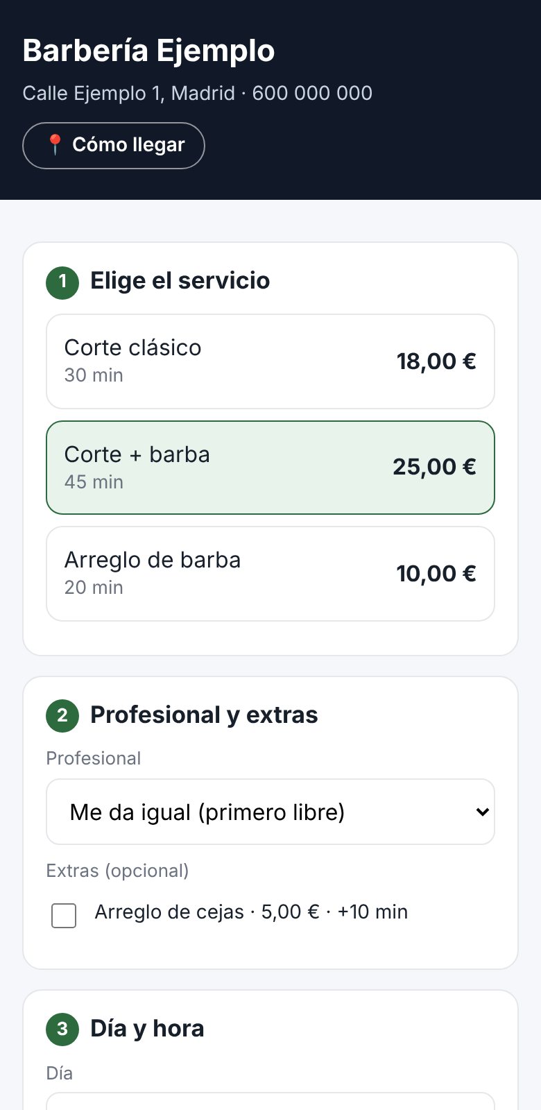 Página de reservas en el móvil
